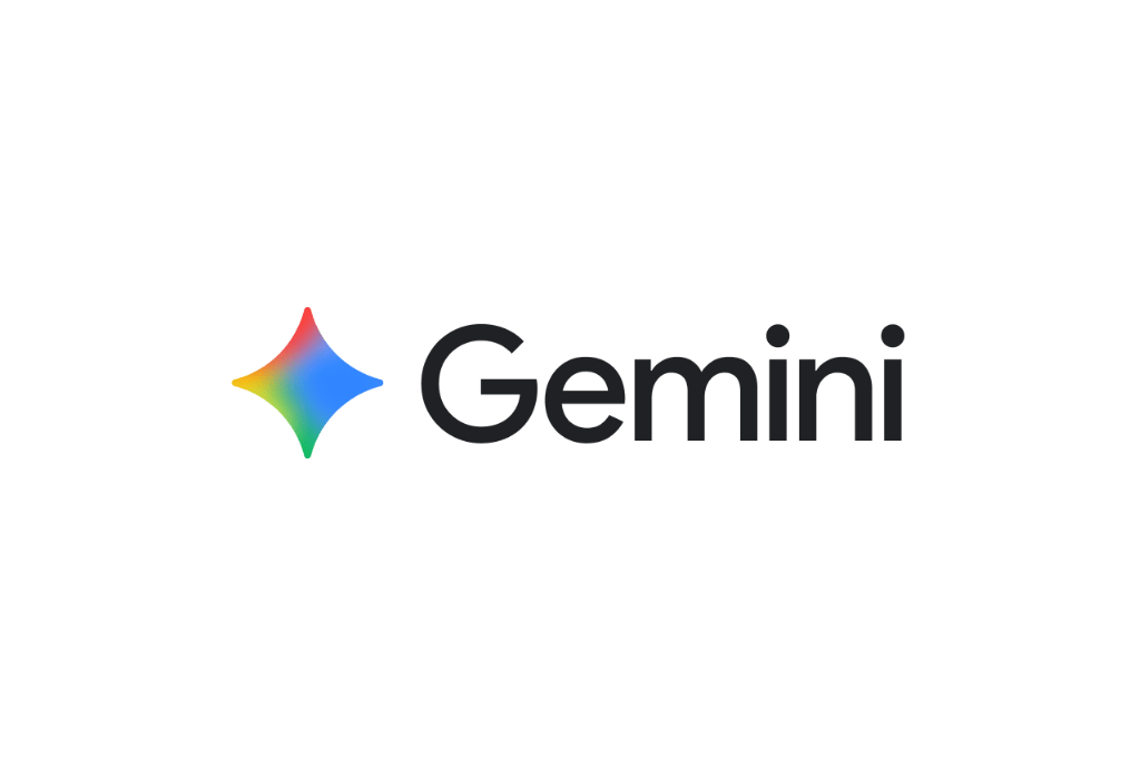 The official Google Gemini logo. The word Gemini in black text is next to a stylized, four-pointed star icon with a rainbow color gradient (red, orange, yellow, green, and blue).