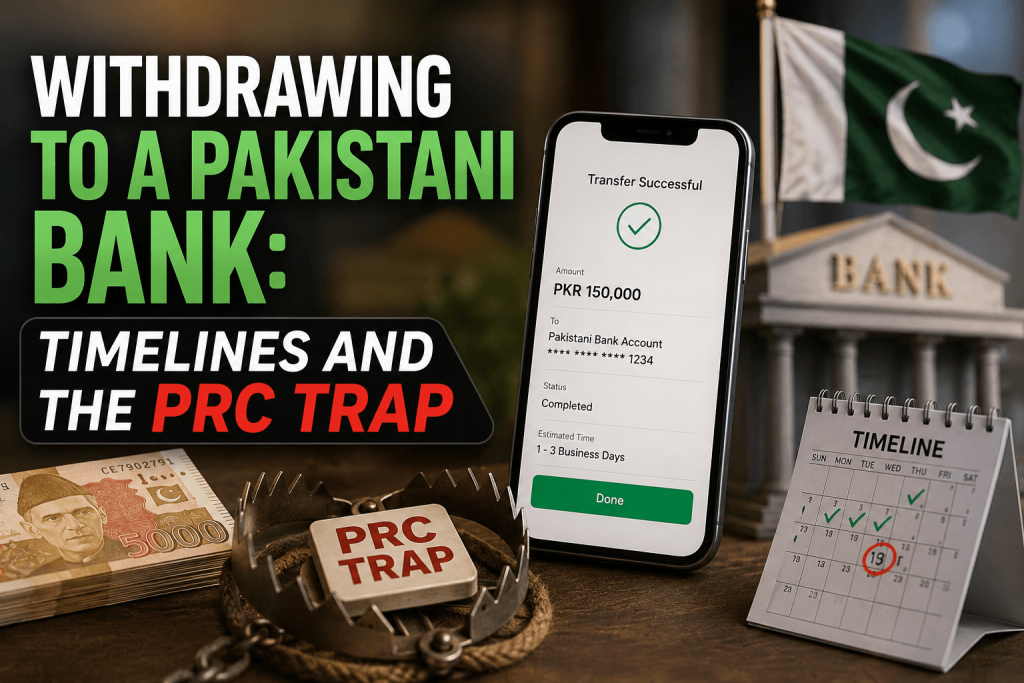 Withdrawing to a Pakistani Bank: Timelines and the PRC Trap Withdrawing freelance earnings to a Pakistani bank in 2026 — transfer timelines and PRC availability by route